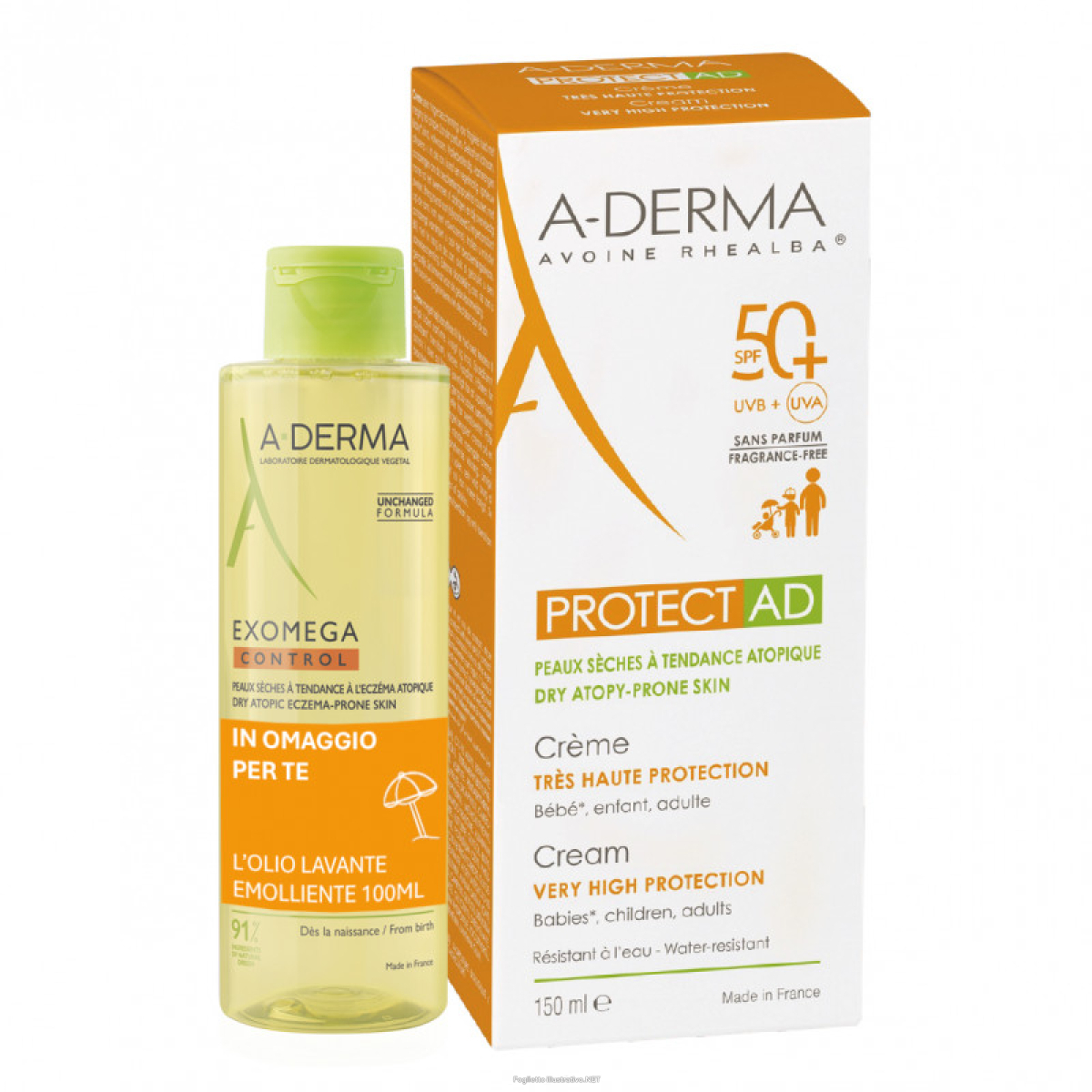 Cerca Offerte di a-derma protect ad crema solare spf 50+ 150 ml + olio lavante  emolliente exomega control 100 ml e acquista online