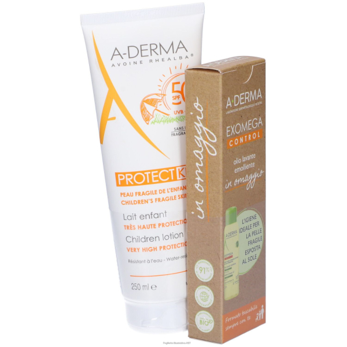 Cerca Offerte di a-derma protect kids, latte solare spf50+ bambino 250 ml + exomega control olio lavante 4x25 ml omaggio e acquista online