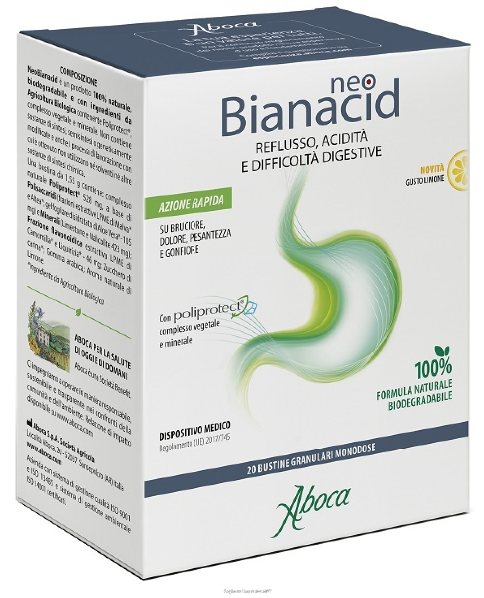 Cerca Offerte di aboca neobianacid gusto limone dispositivo medico acidità reflusso difficoltà di digestione apparato gastrointestinale 20 bustine e acquista online