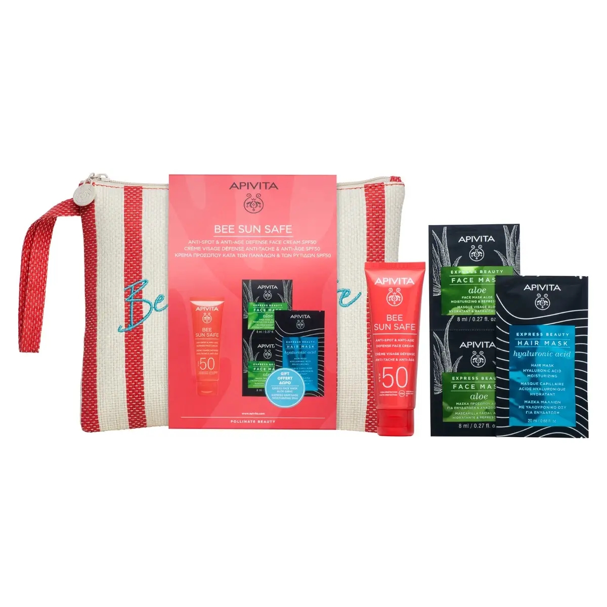 Cerca Offerte di apivita bee sun safe promo crema viso spf50 anti-macchia 50 ml + face mask aloe 2x8 ml + hair mask hyaluronic acid 20 ml e acquista online