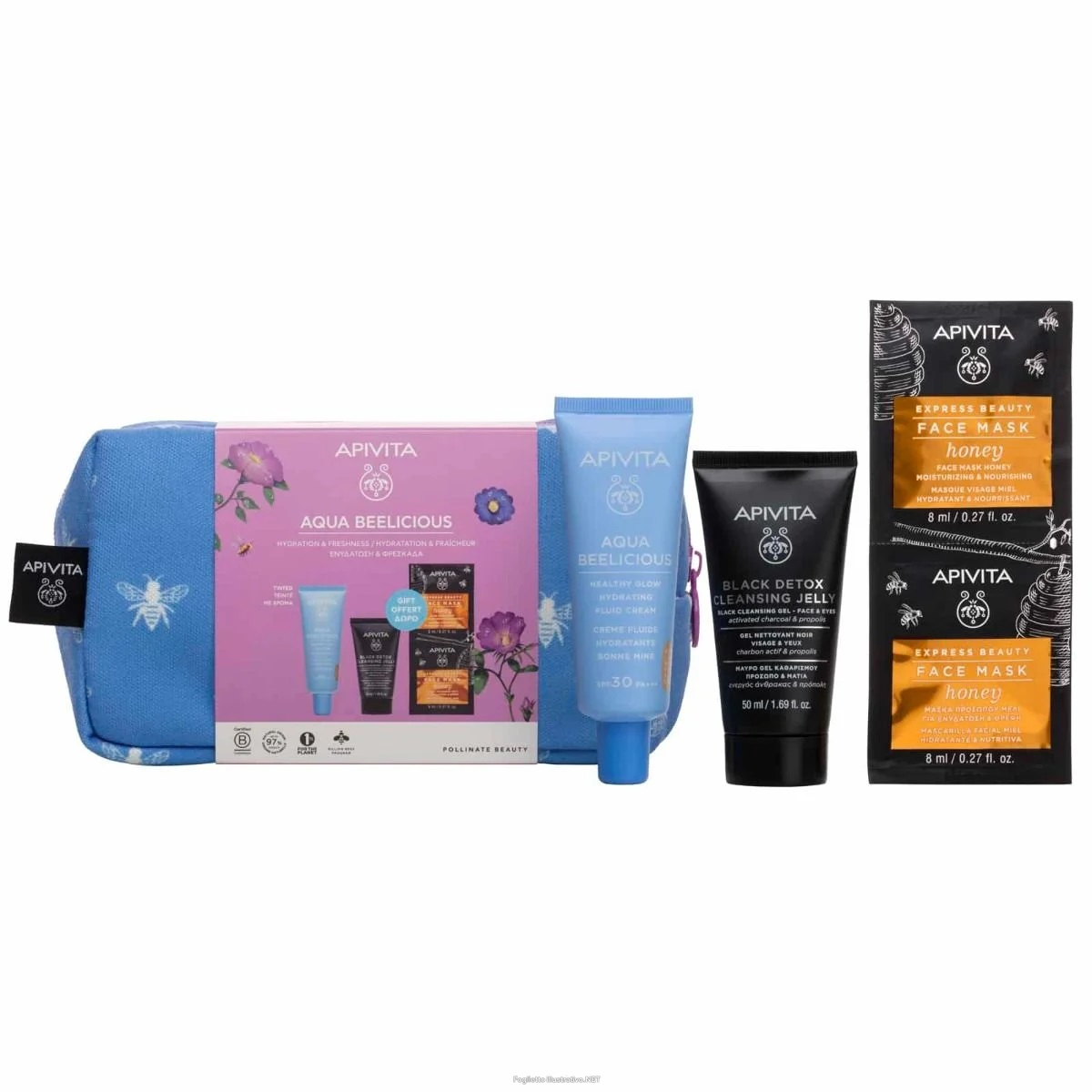 Cerca Offerte di apivita cofanetto aqua beelicious con crema idratante colorata healthy glow spf30+gel detergente viso + maschera + pochette e acquista online