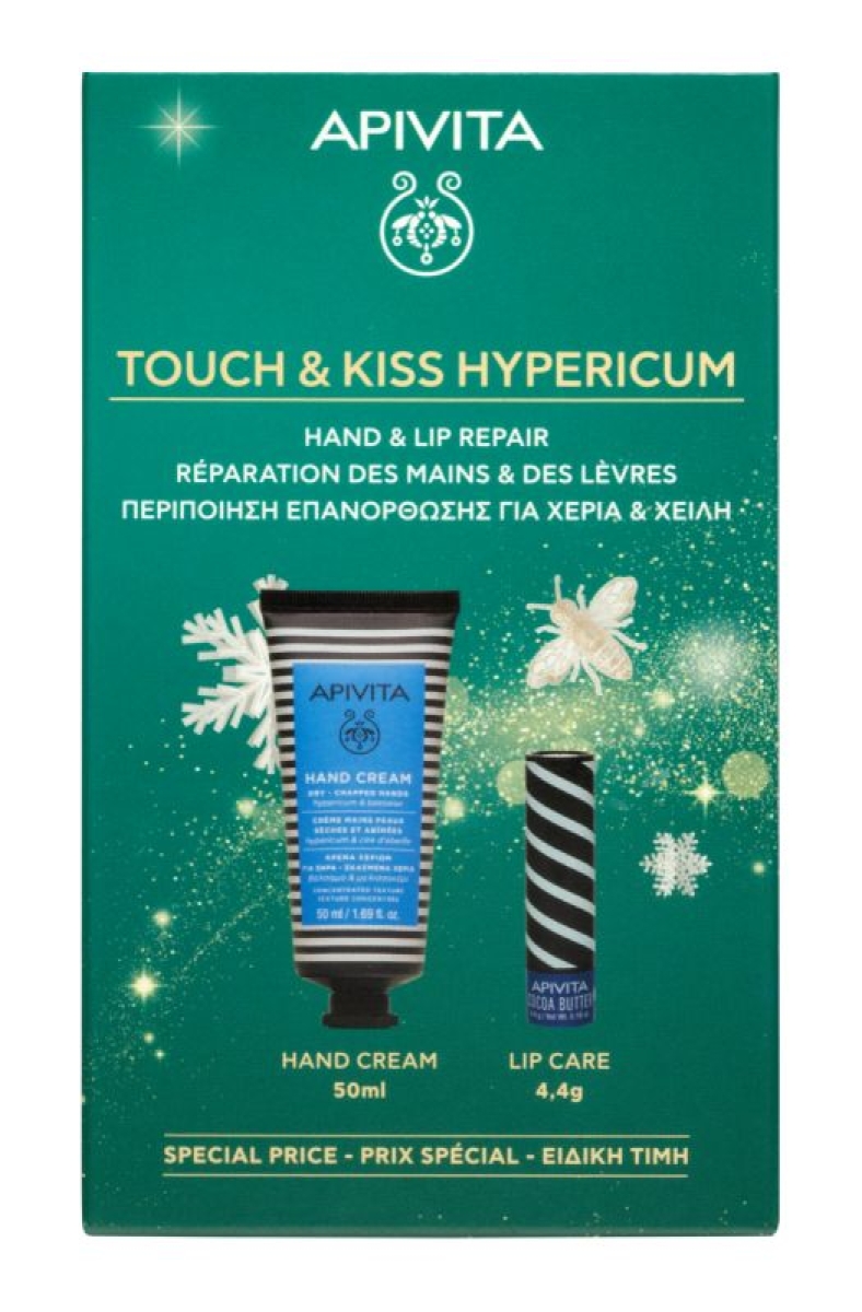 Cerca Offerte di Apivita cofanetto regalo touch & kiss hypericum - crema mani idratante 50 ml + balsamo labbra spf20 4,4 gr e acquista online