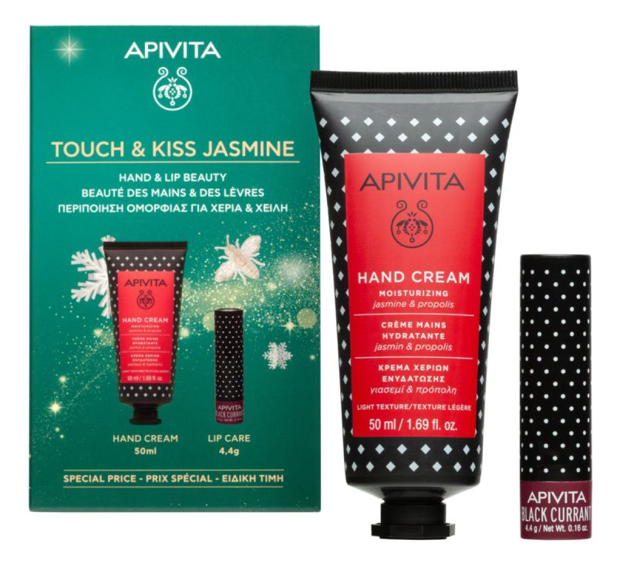 Cerca Offerte di Apivita cofanetto regalo touch & kiss jasmine - crema mani idratante 50 ml + balsamo labbra 4,4 g e acquista online