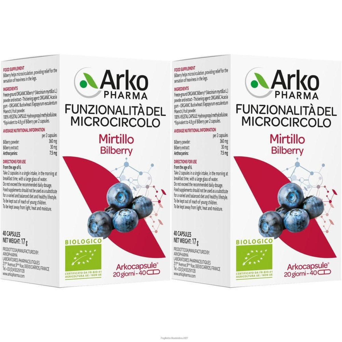 Cerca Offerte di arkocapsule funzionalita' microcircolo mirtillo 40 capsule 2x17 g caps e acquista online