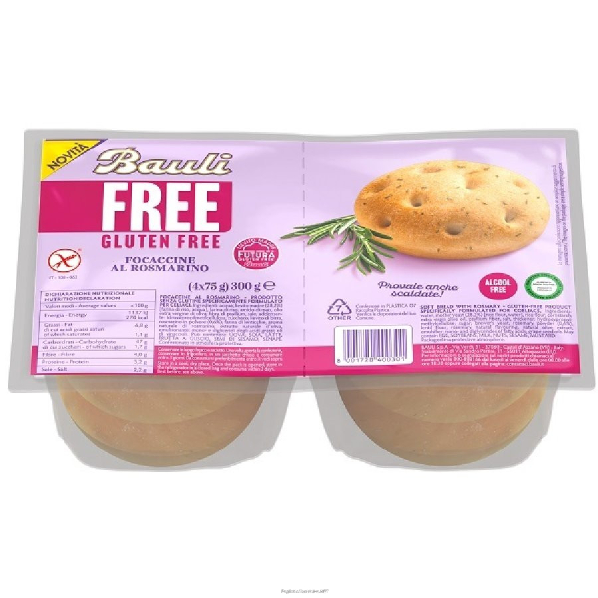 Trova Offerte di bauli senza glutine focaccine al rosmarino 4 x 75 gramnmi e compra online