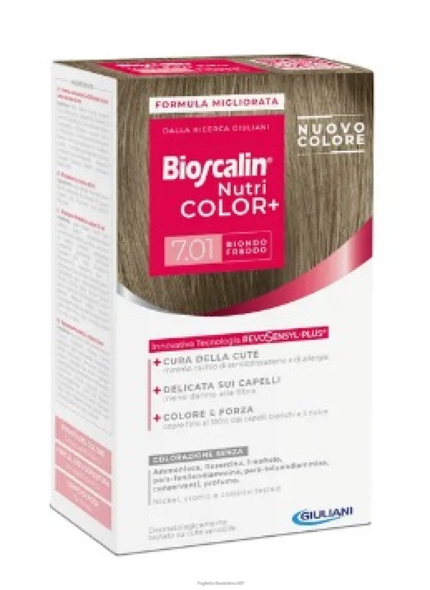 Trova Offerte di bioscalin nutri color+ 7,01 biondo freddo crema colorante 40 ml + rivelatore crema 60 ml + shampoo 12 ml + balsamo 12 ml + guanti usa e getta e compra online