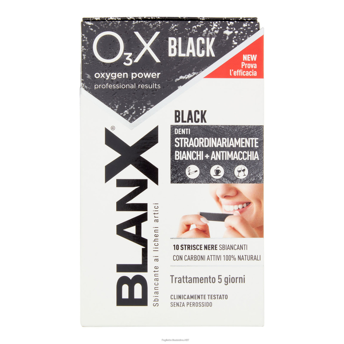 Trova Offerte di blanx o3x oxygen power black strisce nere sbiancanti per denti bianchi 10 strisce e compra online