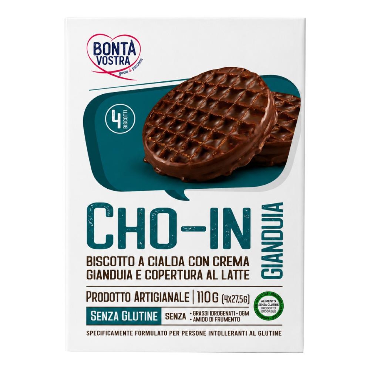 Trova Offerte di Bonta' vostra cho-in gianduia biscotto a cialda 4 pezzi 27,5 g e compra online