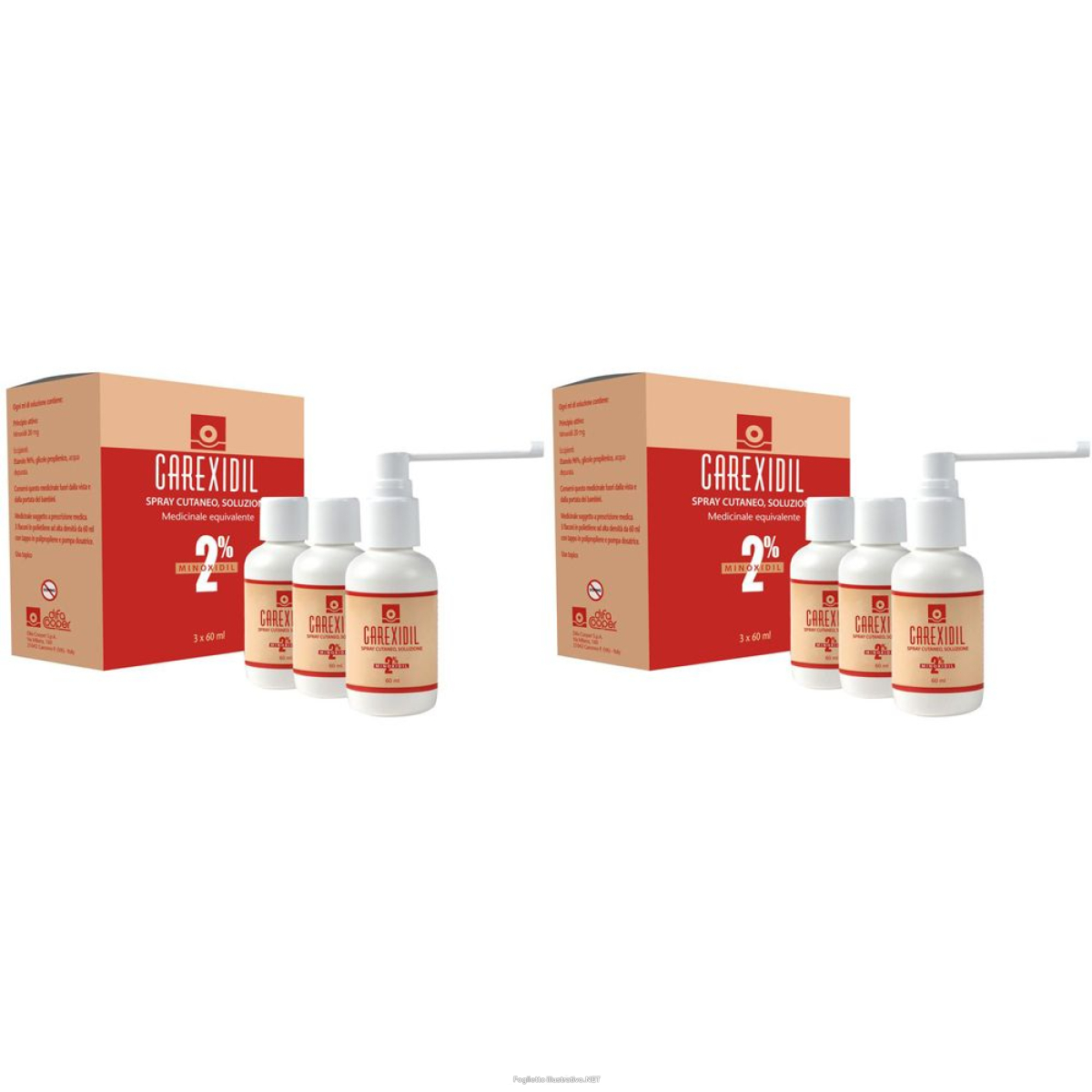 Cerca Prezzi di carexidil 2% spray cutaneo, soluzione set da 2 2x3x60 ml e acquista online