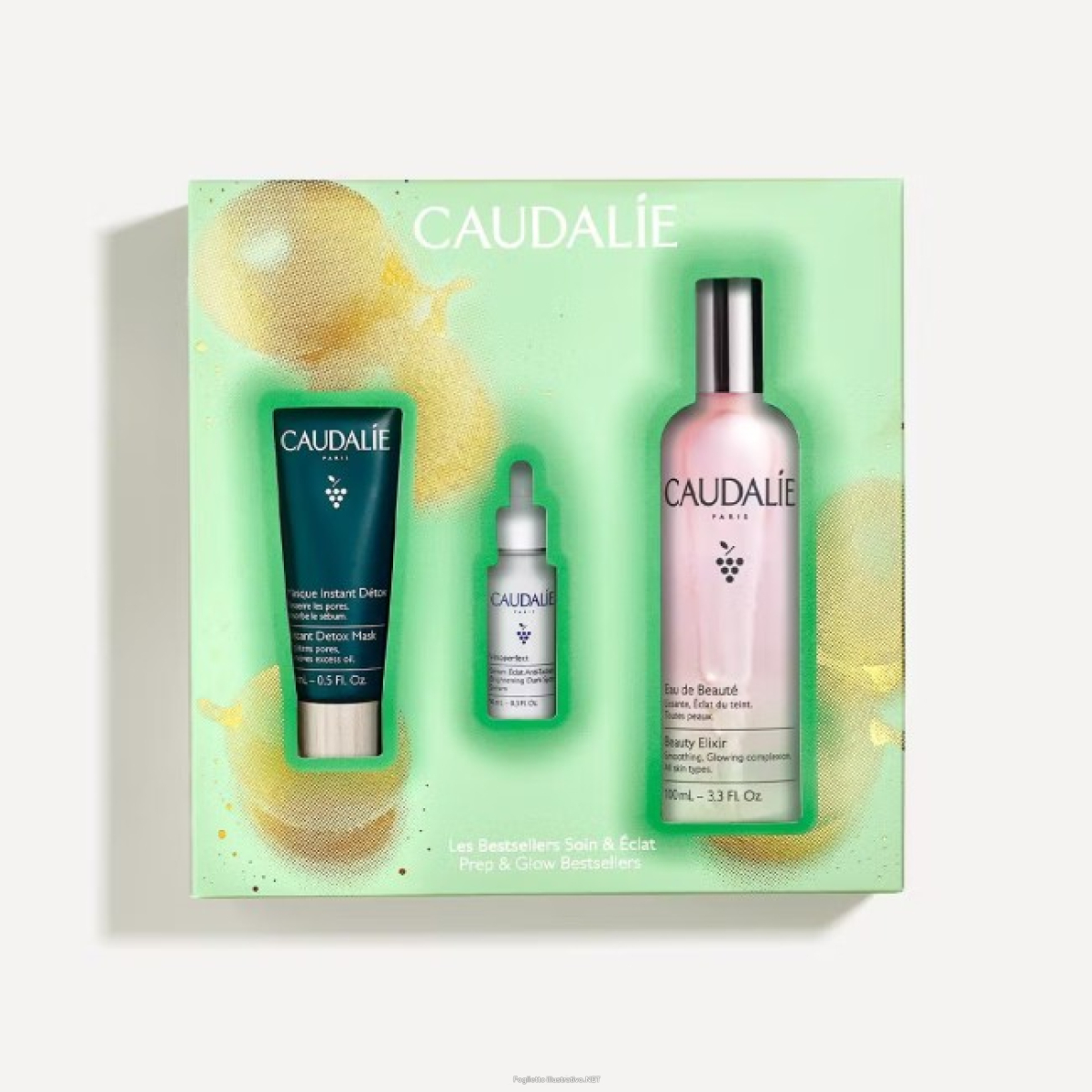 Cerca Prezzi di caudalie cofanetto trattamento e illuminante con acqua di bellezza 30ml + maschera instant detox 15ml + siero illuminante anti-macchie 10ml e acquista online