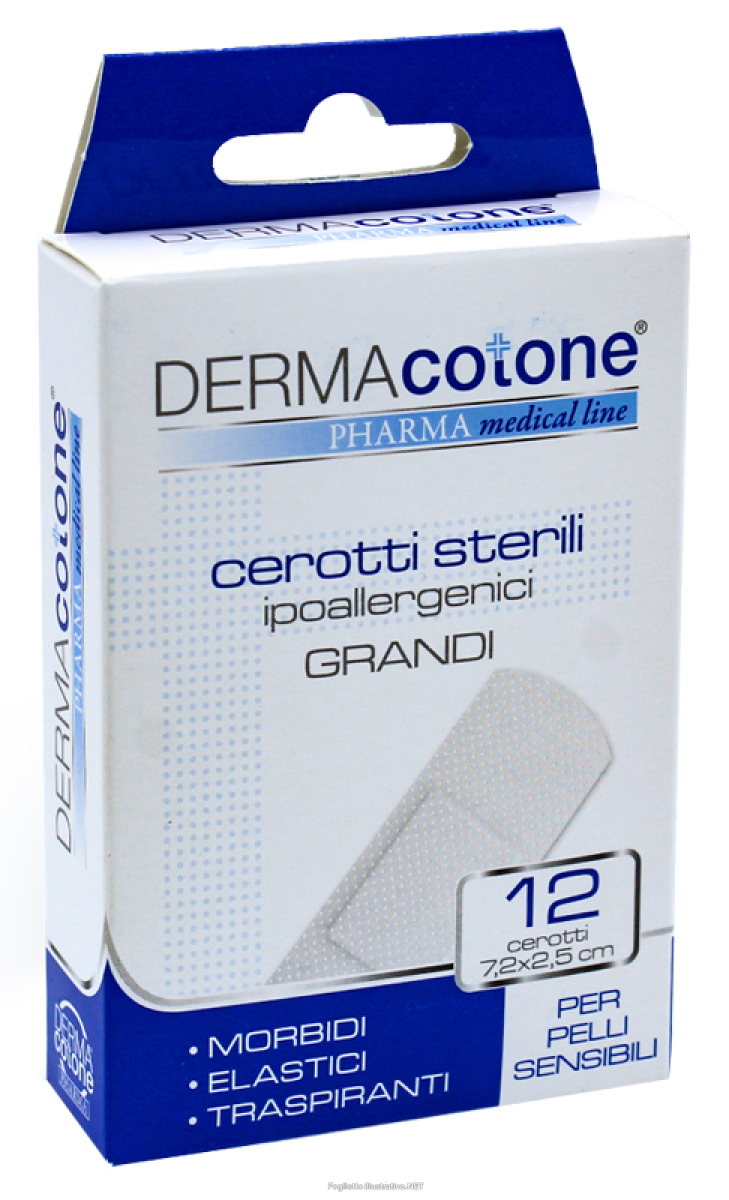 Cerca Prezzi di cerotto sterile ipoallergenico dermacotone grande 7,2x2,5 cm 12 pezzi e acquista online
