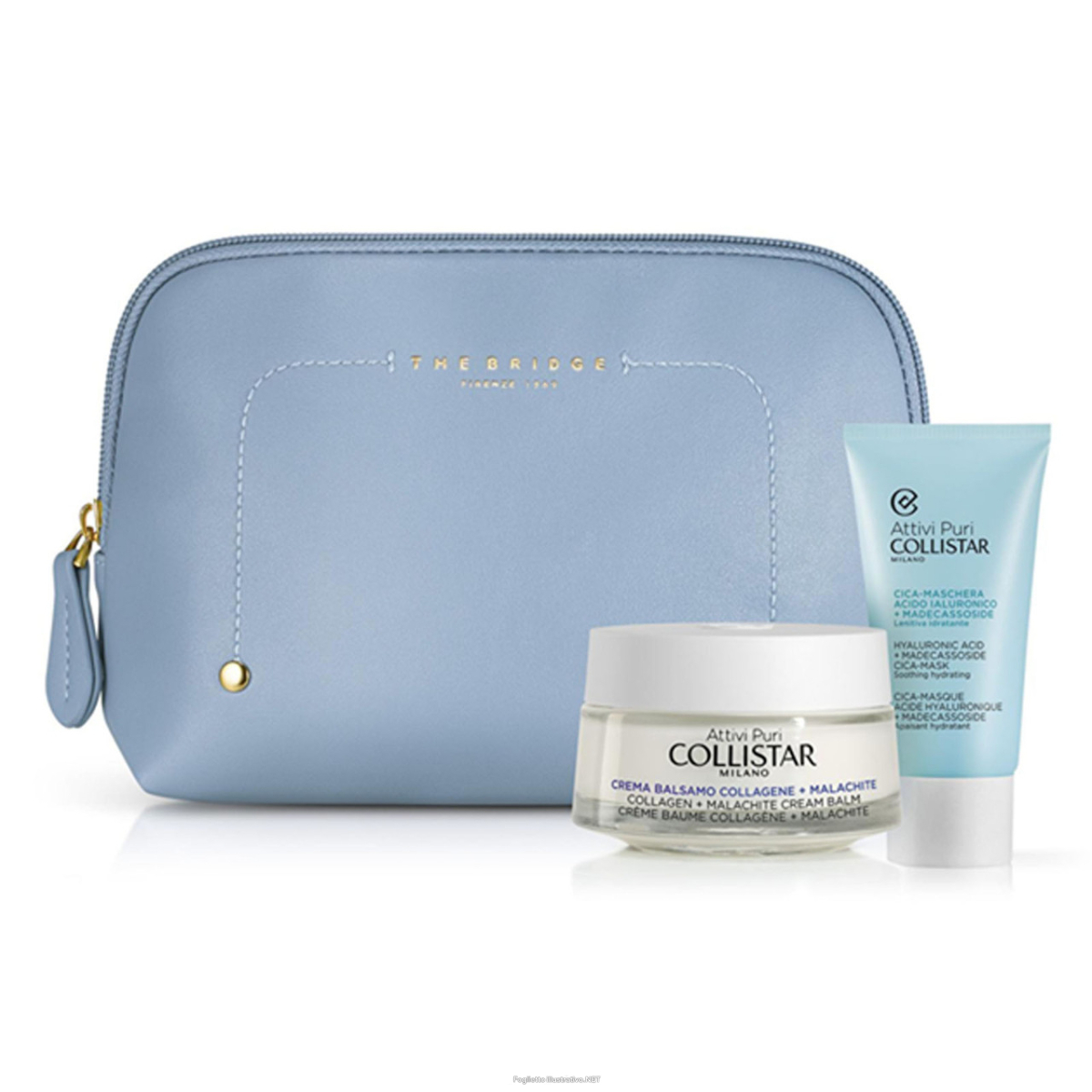Cerca Prezzi di cofanetto attivi puri crema balsamo collagene+malachite 50 ml + maschera acido ialuronico+madecassoside 25 ml + sample gocce magiche protettive + beauty bag azzurra the bridge e acquista online