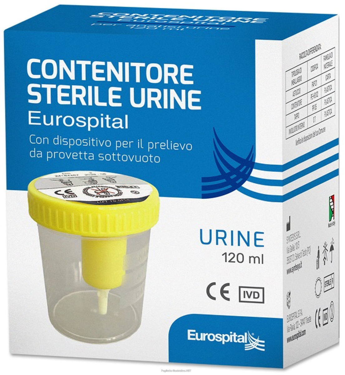 Cerca Prezzi di contenitore urina 120 ml sterile con tappo giallo in astuccio eurospital e acquista online