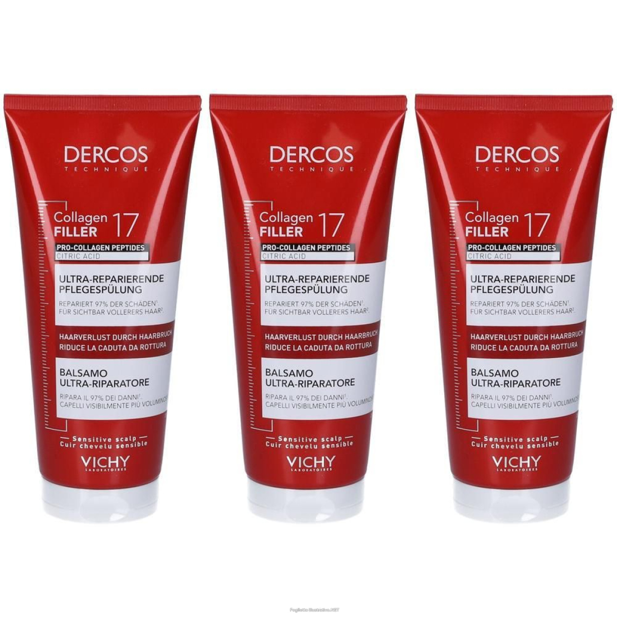 Compra Online dercos collagen filler 17 balsamo per capelli ultra riparatore 3x200 m e Trova il miglior prezzo