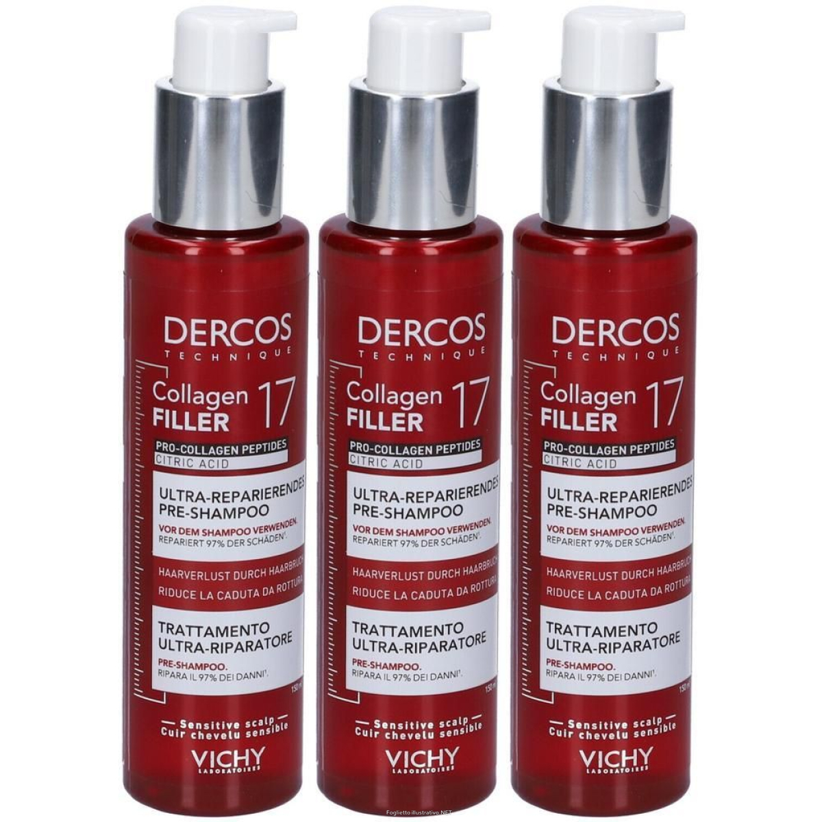Compra Online dercos collagen peptide 17 trattamento capelli ultra riparatore 3x150 e Trova il miglior prezzo