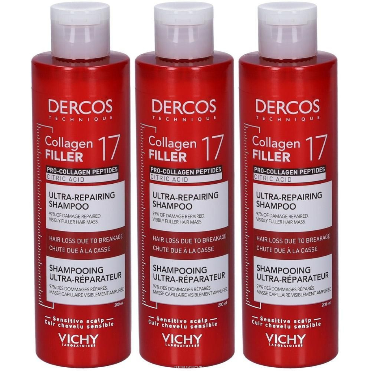 Compra Online dercos shampoo ultra- riparatore collagen 17 filler 3x200 ml e Trova il miglior prezzo