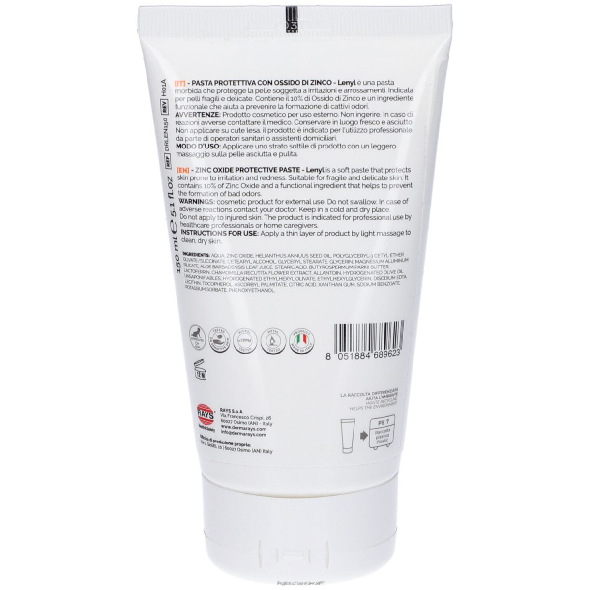 Compra Online dermarays lenyl pasta protettiva all'ossido di zinco 150 ml e Trova il miglior prezzo