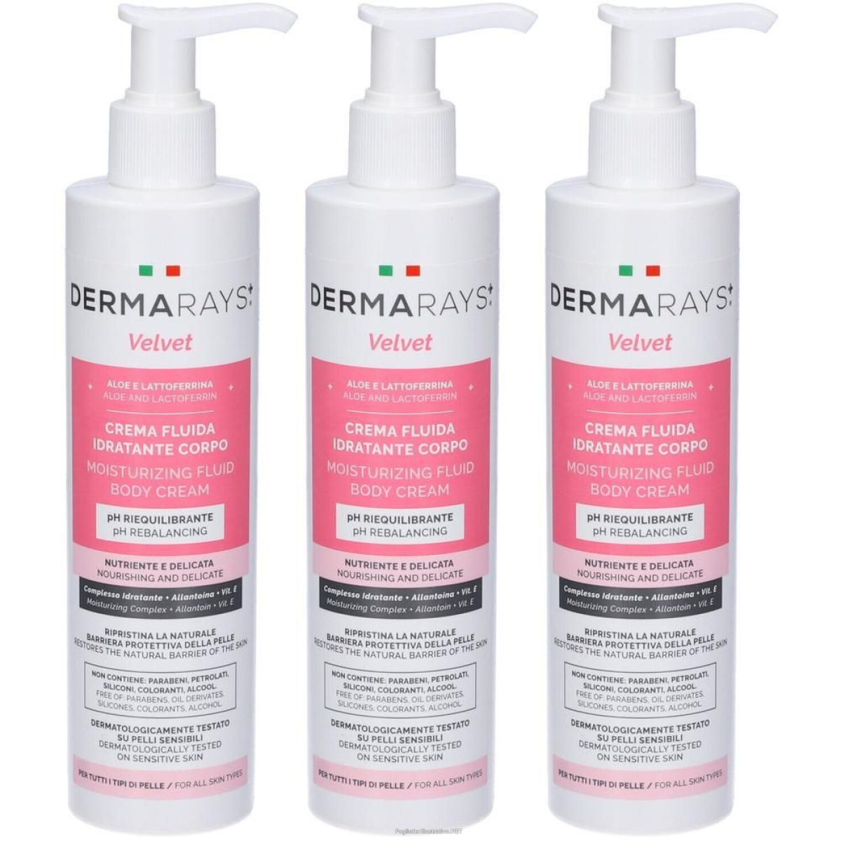 Compra Online dermarays+ velvet crema fluida idratante corpo 250ml 3x250 ml e Trova il miglior prezzo