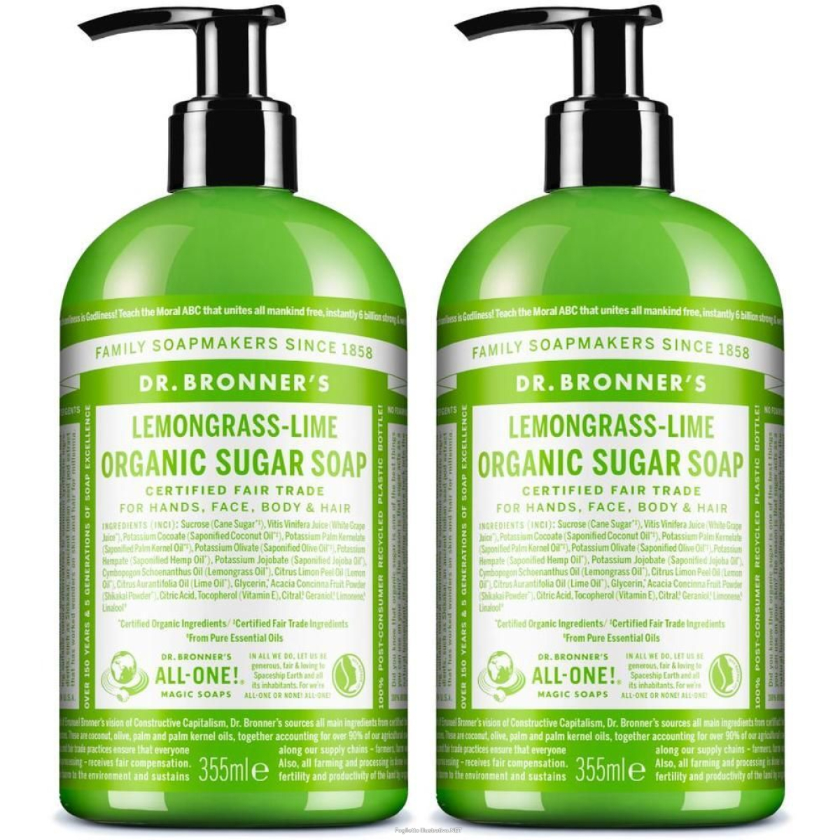 Compra Online dr. bronner's sapone di zucchero bio lemongrass & lime 2x355 ml e Trova il miglior prezzo