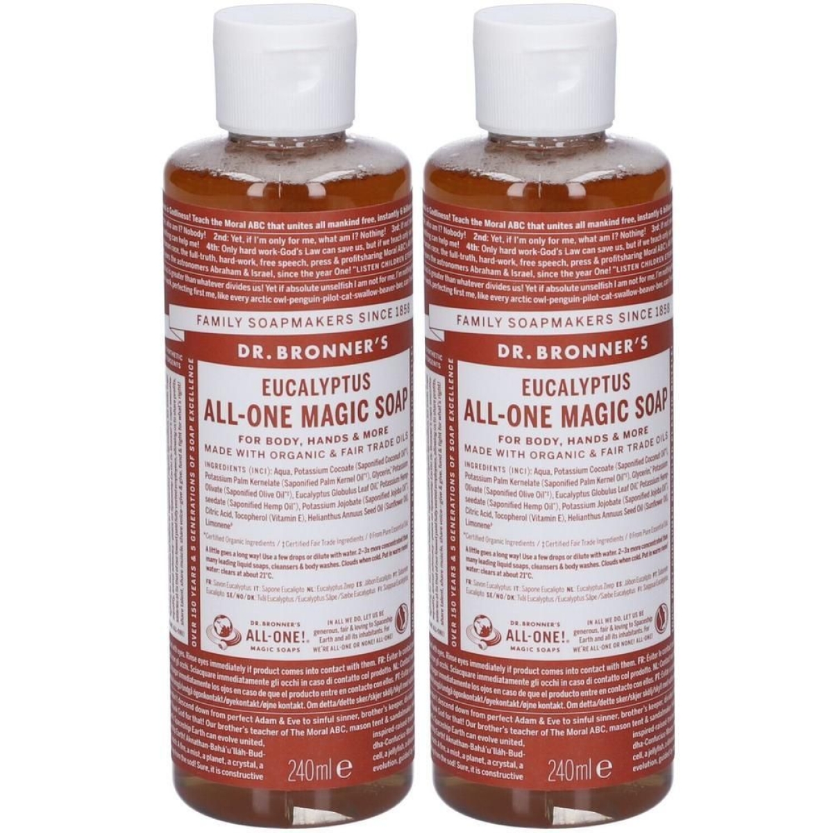 Compra Online Dr. bronner’s sapone liquido 18-in-1 all'eucalypto 240 ml 2x240 e Trova il miglior prezzo