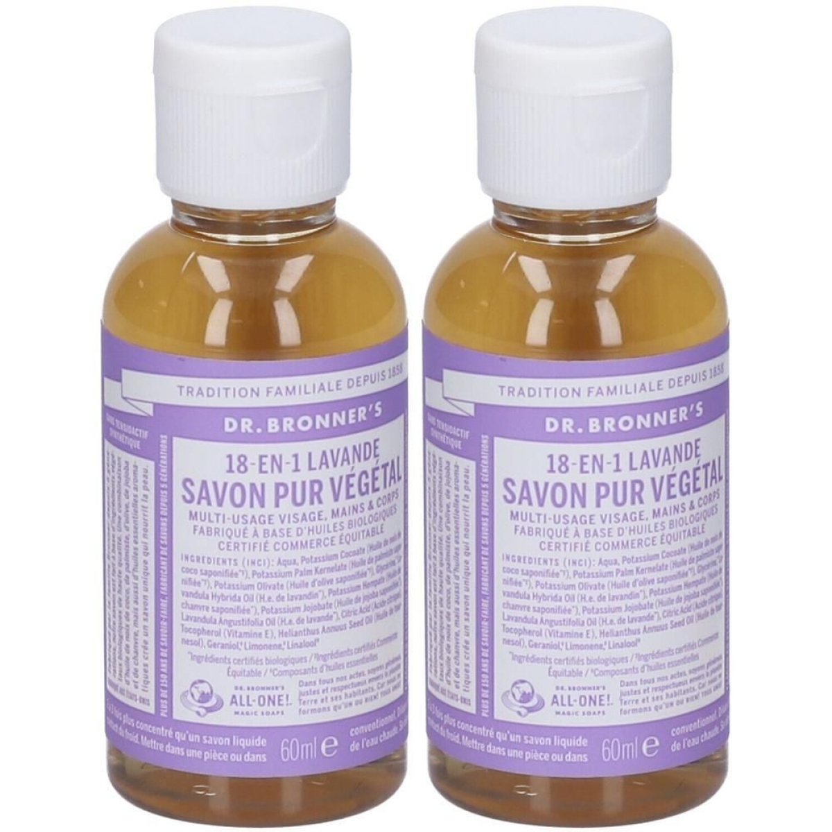 Compra Online Dr. bronner’s sapone liquido 18-in-1 alla lavanda 60 ml 2x60 e Trova il miglior prezzo