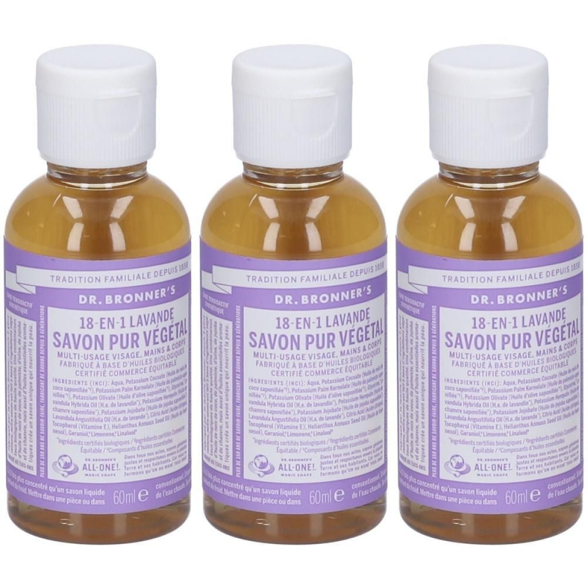 Compra Online Dr. bronner’s sapone liquido 18-in-1 alla lavanda 60 ml 3x60 e Trova il miglior prezzo