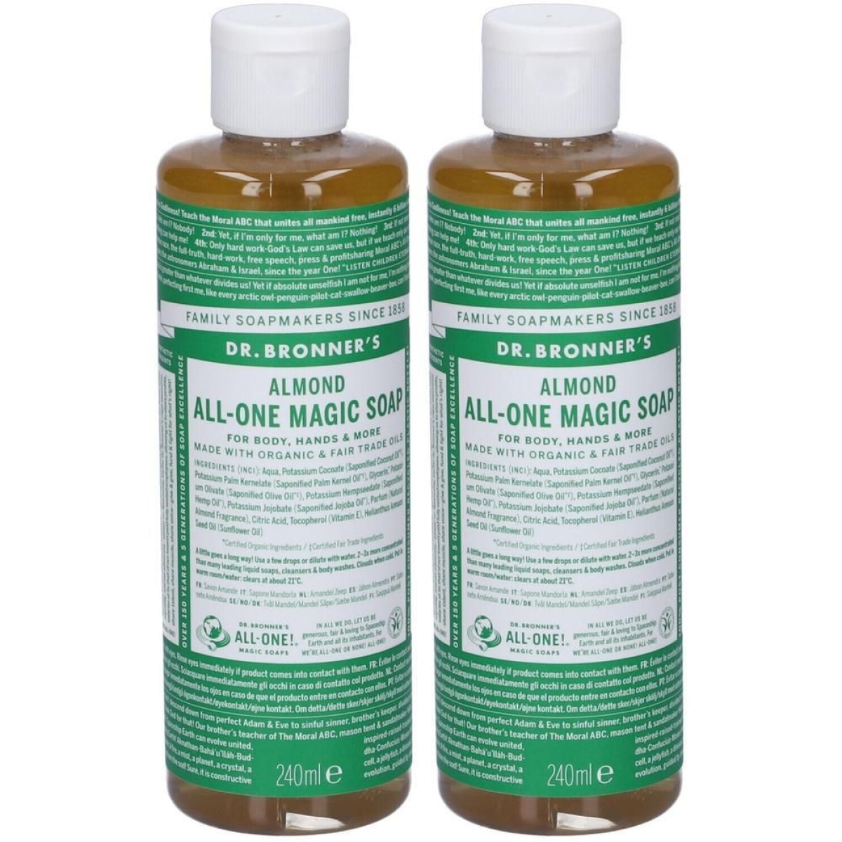 Compra Online Dr. bronner’s sapone liquido 18-in-1 alla mandorla 240 ml 2x240 e Trova il miglior prezzo