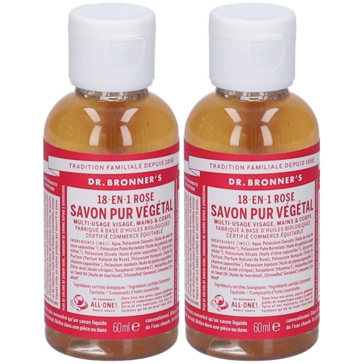 Compra Online Dr. bronner’s sapone liquido 18-in-1 alla rosa 60 ml 2x60 e Trova il miglior prezzo