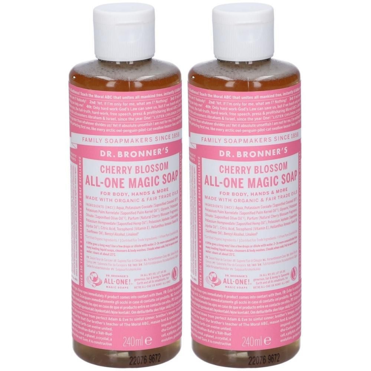 Compra Online Dr. bronner’s sapone liquido 18-in-1 cherry blossom 240 ml 2x240 e Trova il miglior prezzo