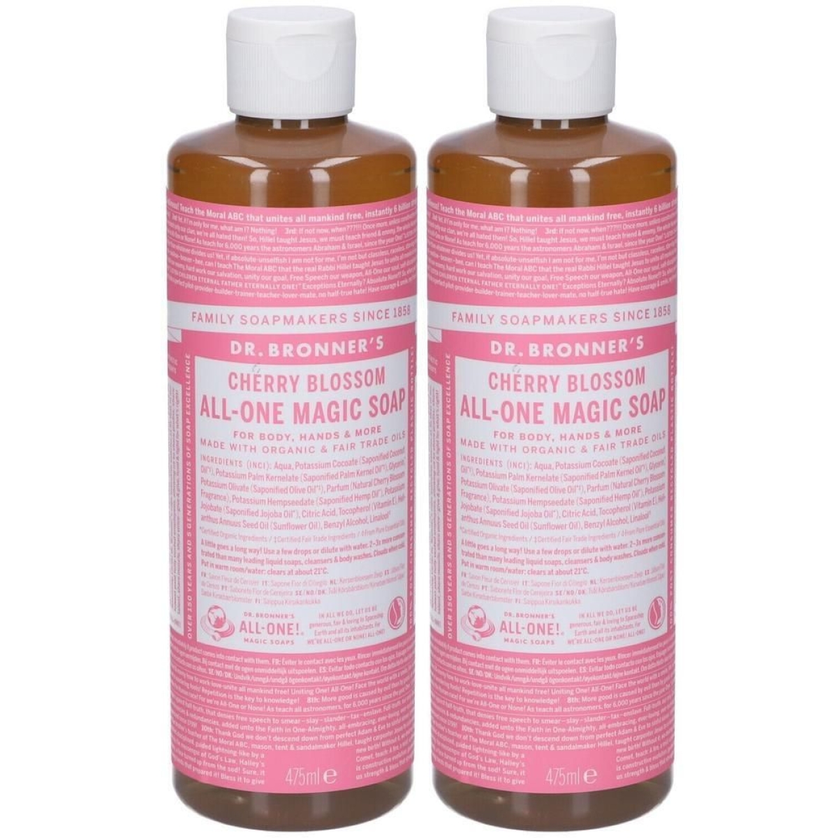 Compra Online Dr. bronner’s sapone liquido 18-in-1 cherry blossom 475 ml 2x475 e Trova il miglior prezzo