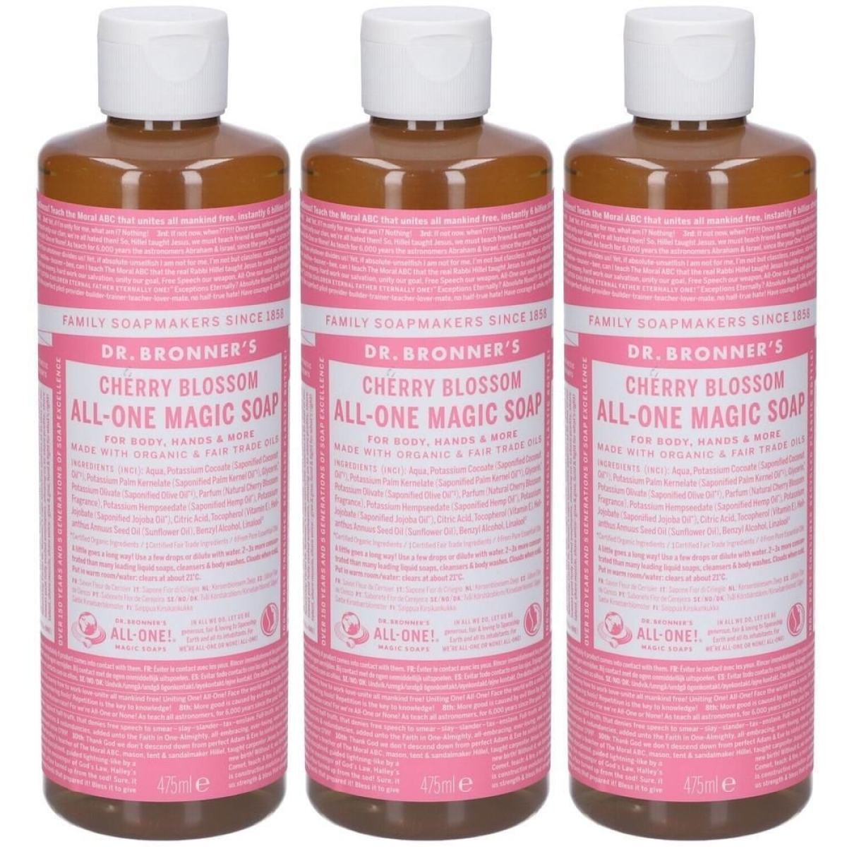 Compra Online Dr. bronner’s sapone liquido 18-in-1 cherry blossom 475 ml 3x475 e Trova il miglior prezzo