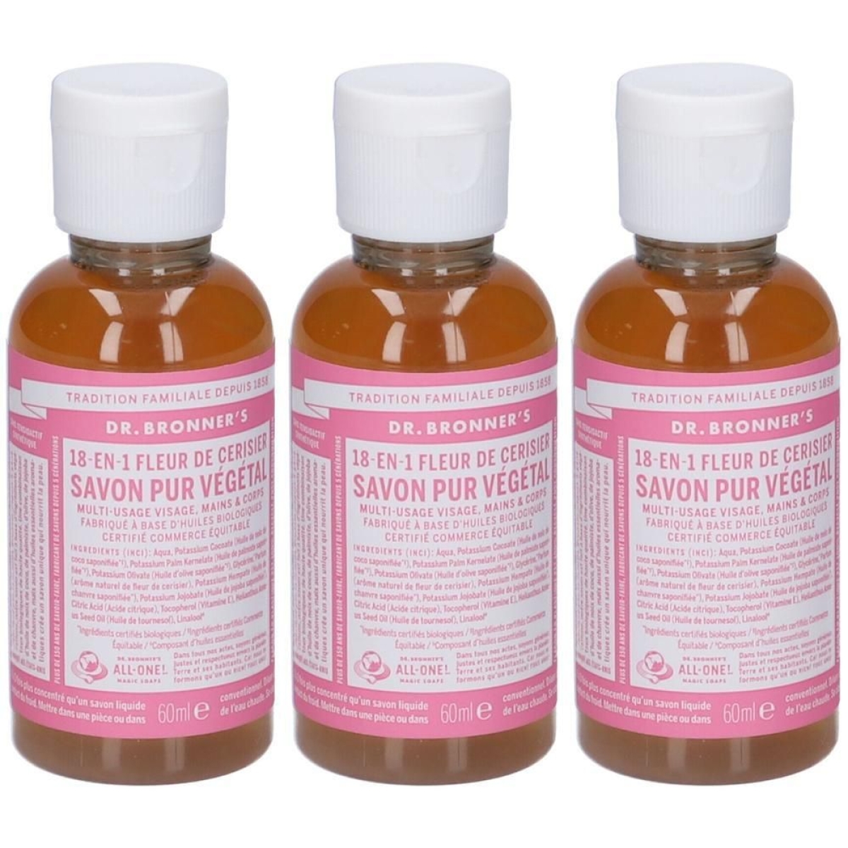 Compra Online Dr. bronner’s sapone liquido 18-in-1 cherry blossom 60 ml 3x60 e Trova il miglior prezzo