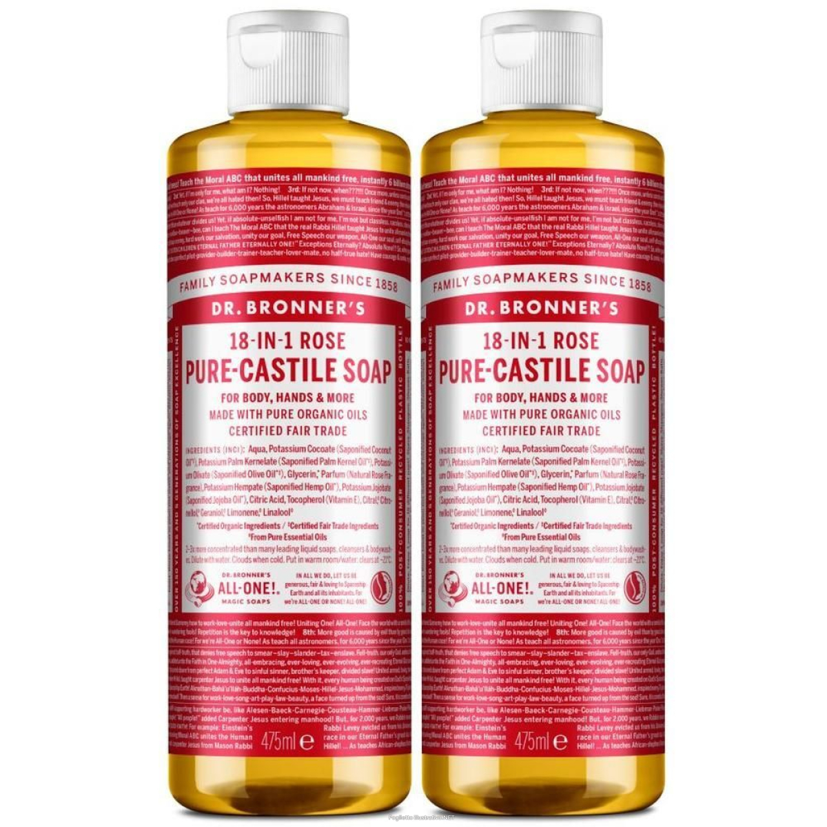 Compra Online dr. bronner's sapone liquido bio 18 in 1 rose 2x475 ml e Trova il miglior prezzo