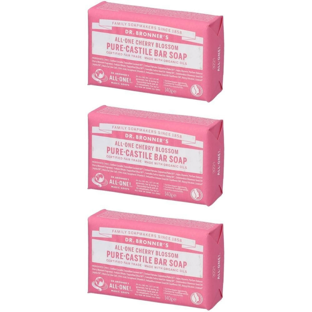 Compra Online Dr. bronner’s sapone solido cherry blossom 3x140 g e Trova il miglior prezzo