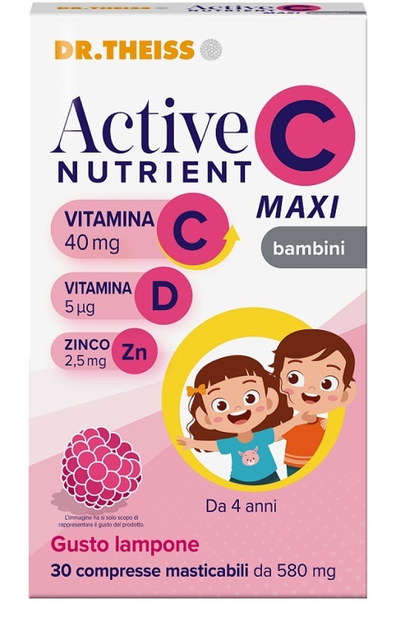 Compra Online Dr theiss active nutrient c maxi bambini 30 compresse masticabili 500 mg gusto lampone con edulcoranti e Trova il miglior prezzo