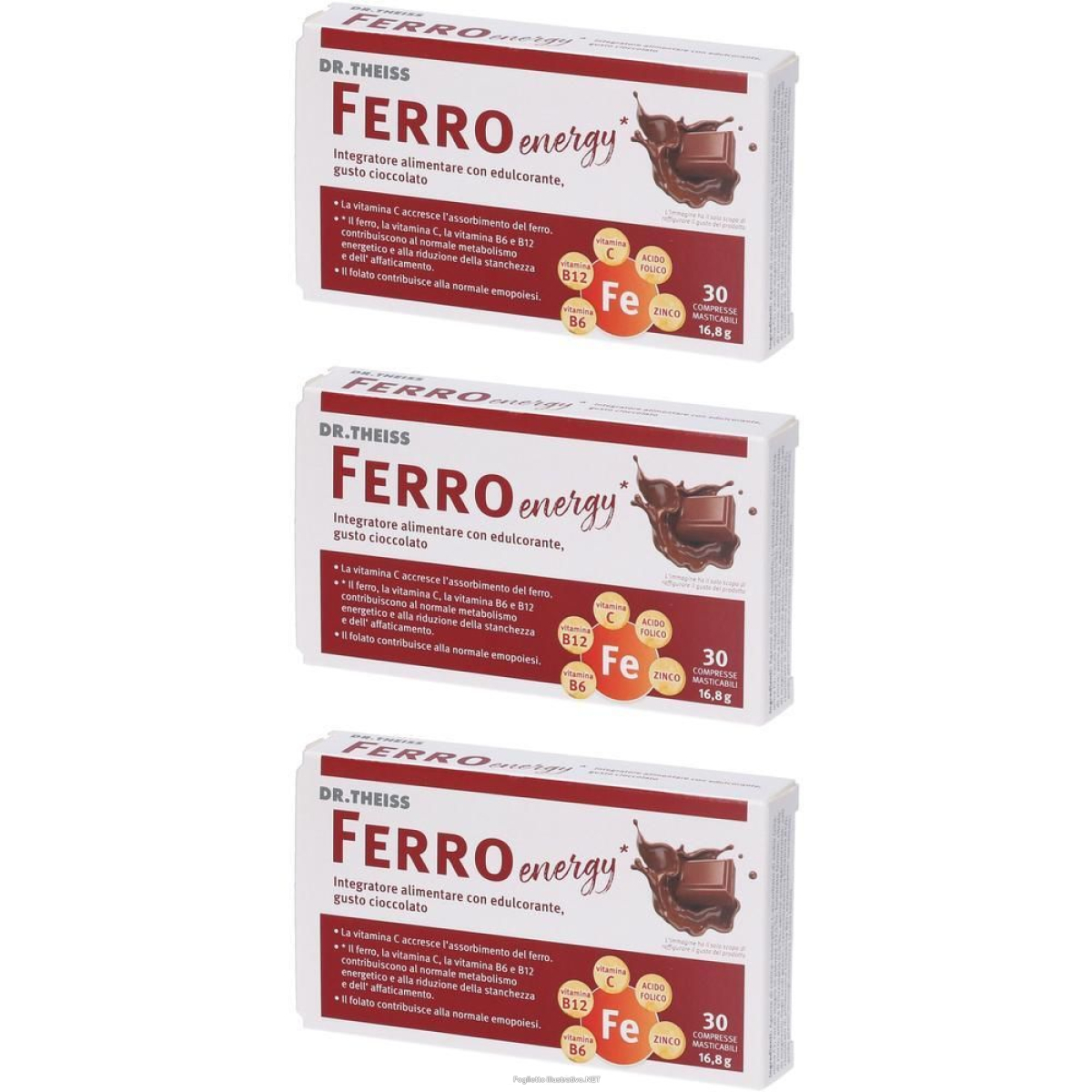 Compra Online dr. theiss ferro energy compresse masticabili gusto cioccolato 3x16,8 e Trova il miglior prezzo