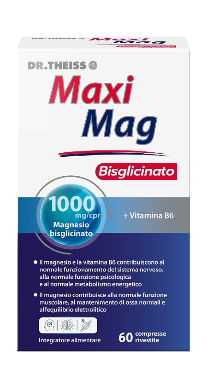 Compra Online Dr theiss maxi mag magnesio bisglicinato 60 compresse rivestite senza glutine senza lattosio e Trova il miglior prezzo