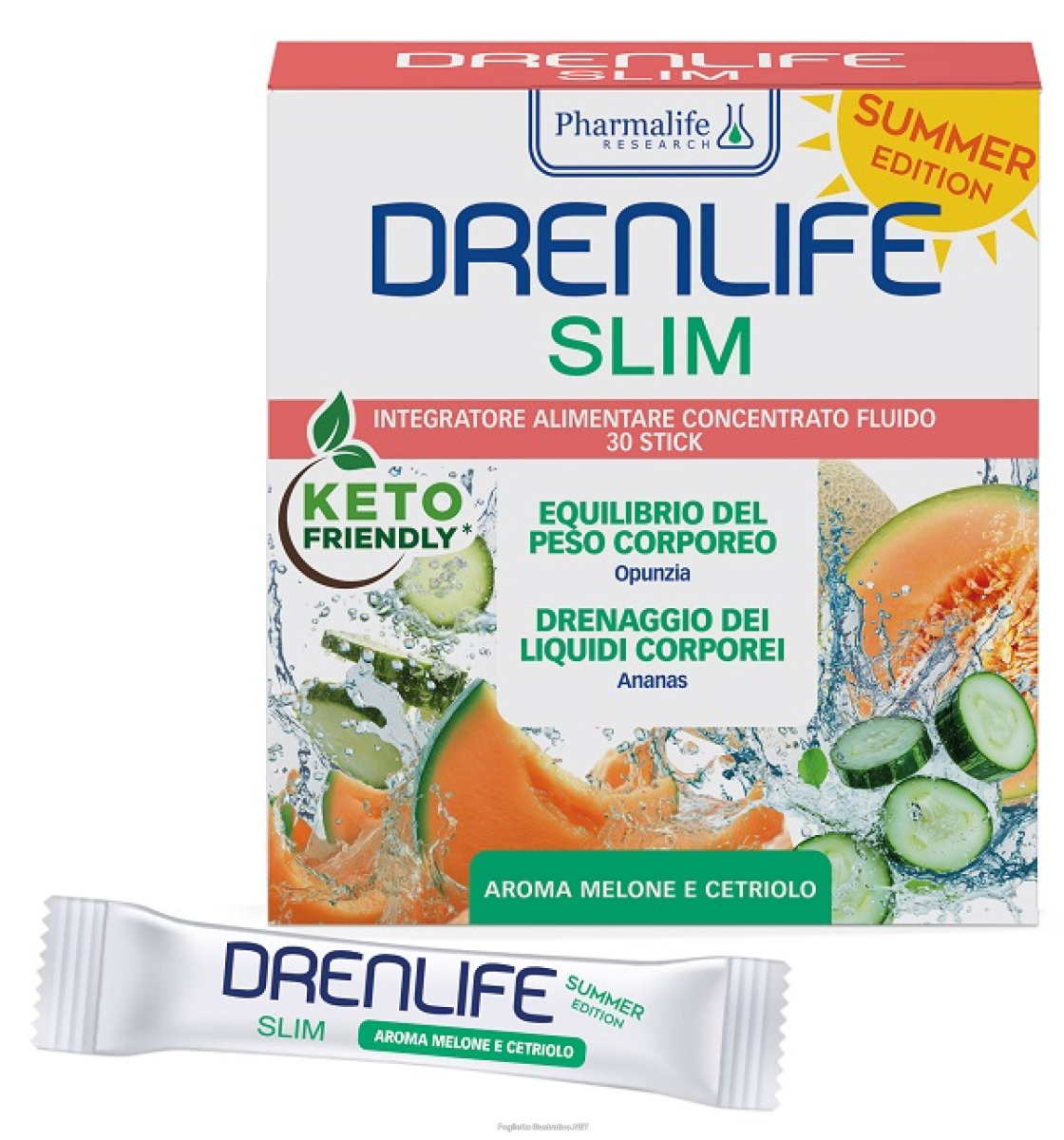 Compra Online drenlife slim summer edition integratore per il drenaggio dei liquidi e l'equilibrio del peso aroma melone e cetriolo 30 stick da 10ml e Trova il miglior prezzo