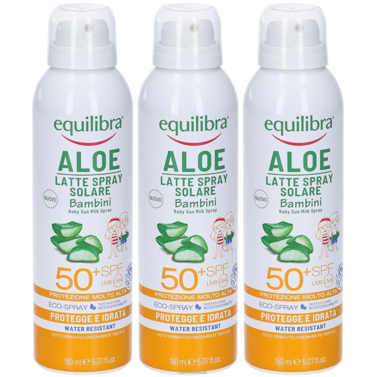 Acquista Online equilibra® aloe latte spray solare bambini spf 50+ 3x150 ml e Cerca l'offerta più bassa