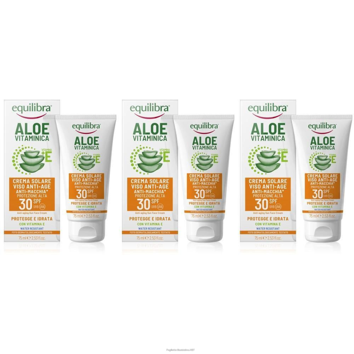 Acquista Online equilibra aloe vitaminica crema solare viso anti-age spf 30 3x75 ml e Cerca l'offerta più bassa