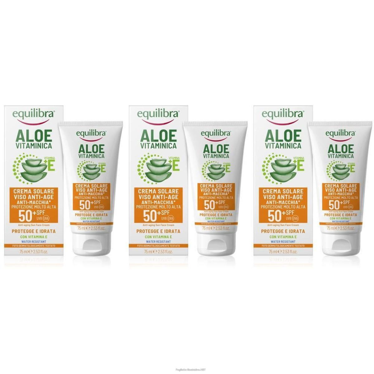 Acquista Online equilibra aloe vitaminica crema solare viso anti-age spf 50+ 3x75 ml e Cerca l'offerta più bassa