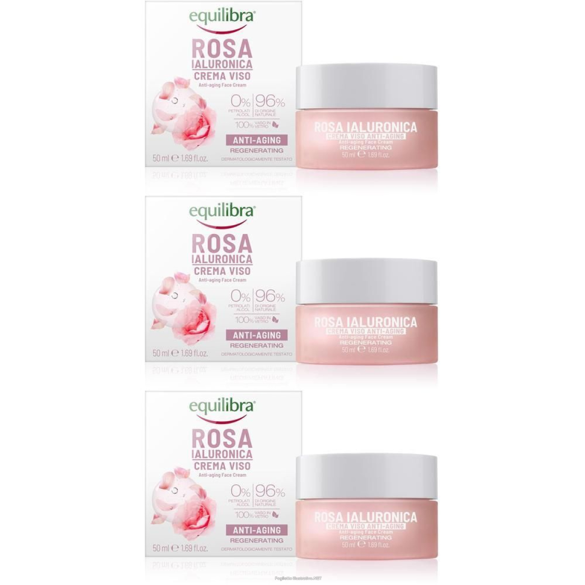 Acquista Online equilibra® rosa ialuronica crema viso anti-aging 3x50 ml e Cerca l'offerta più bassa