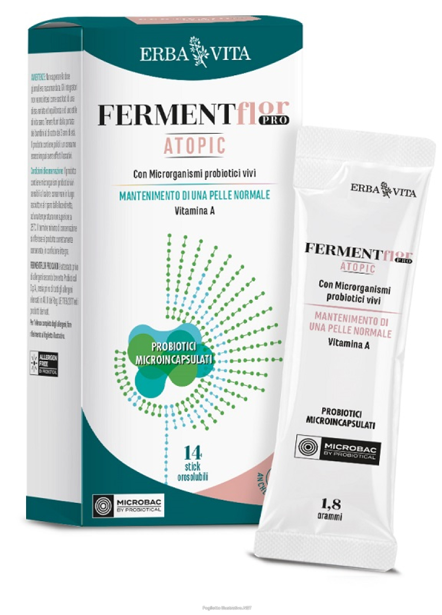 Acquista Online erba vita fermentflor pro - atopic integratore con microrganismi probiotici vivi e vitamina a per il benessere intestinale, 14 stick orosolubili e Cerca l'offerta più bassa