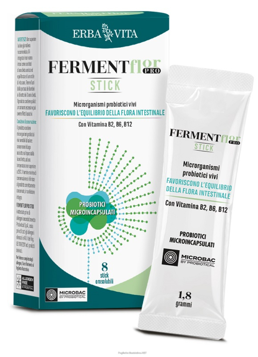 Acquista Online erba vita fermentflor pro - stick integratore con microrganismi probiotici vivi per il benessere intestinale, 8 stick orosolubili e Cerca l'offerta più bassa