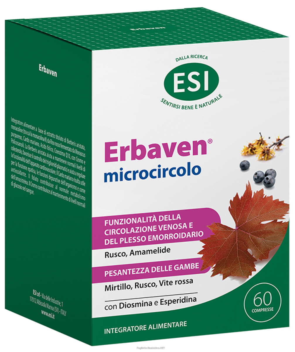 Acquista Online esi erbaven microcircolo integratore la circolazione venosa e del plesso emorroidario 60 compresse e Cerca l'offerta più bassa