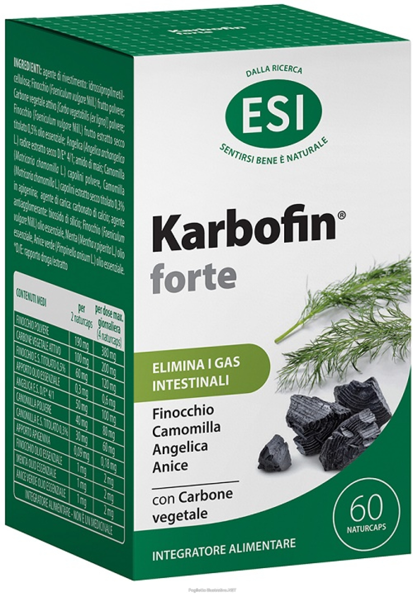 Acquista Online esi - karbofin forte integratore naturale per gonfiore e digestione confezione 60 naturcaps e Cerca l'offerta più bassa
