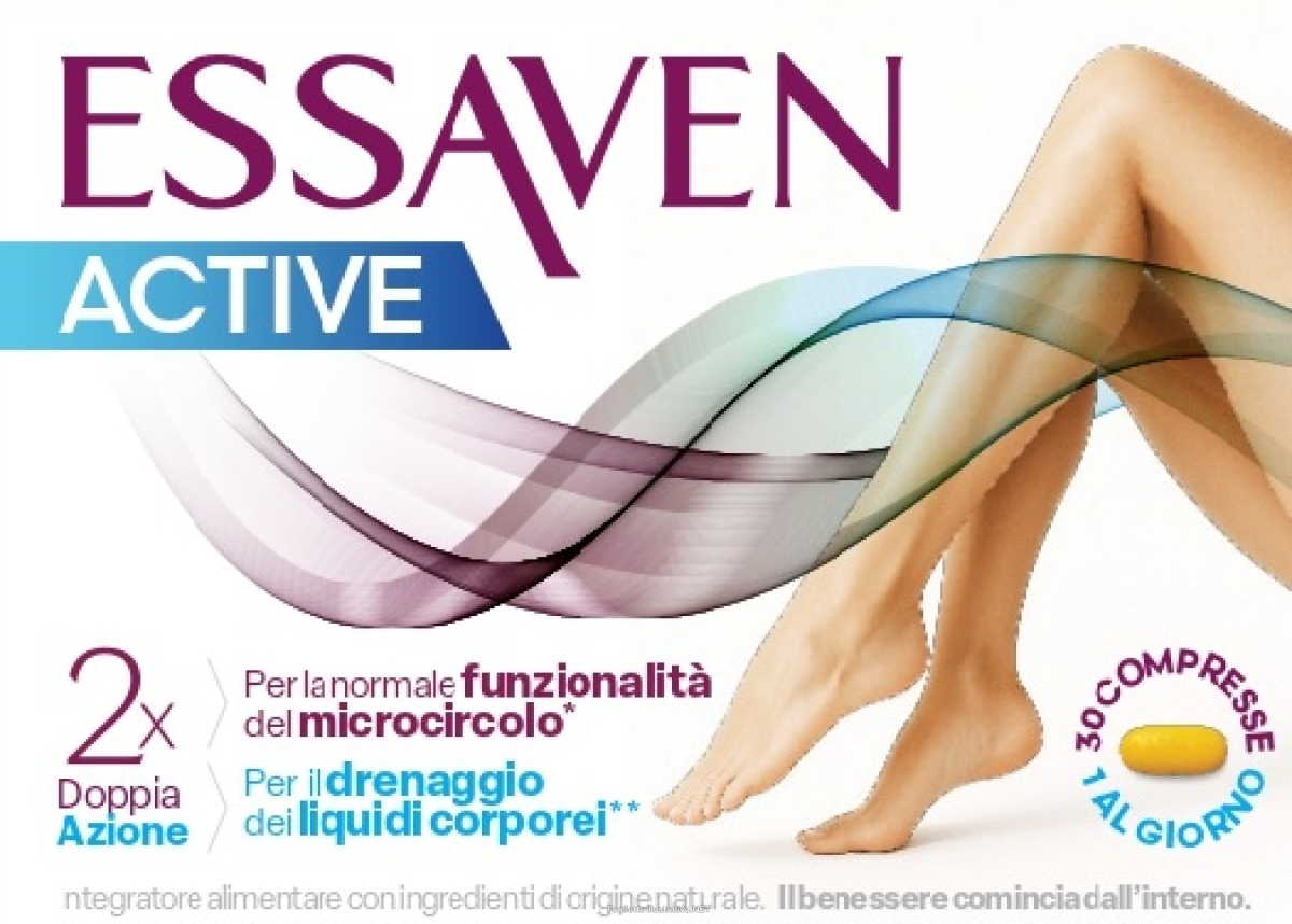 Acquista Online essaven active integratore per la funzionalità del microcircolo e il drenaggio dei liquidi corporei 30 compresse e Cerca l'offerta più bassa