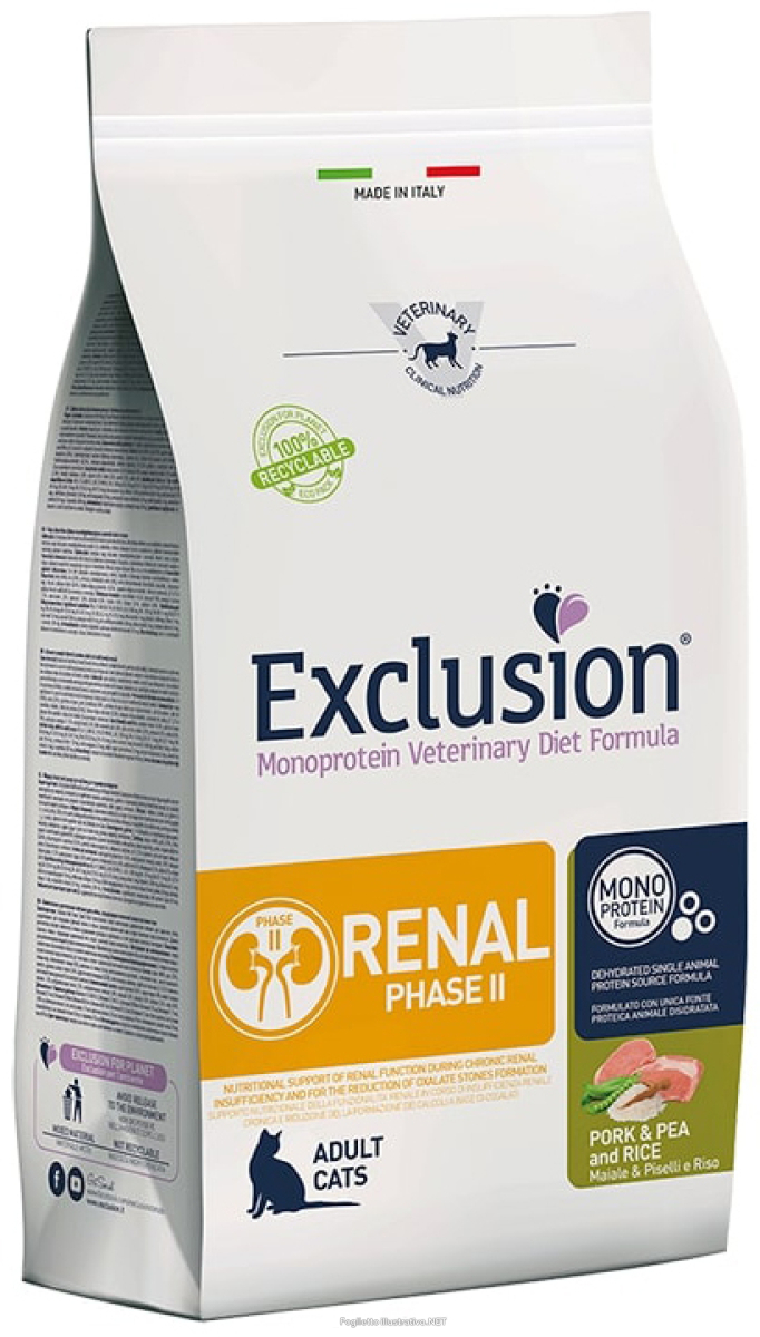 Acquista Online exclusion gatto diet renal phase 2 monoproteico adult maiale piselli riso 300gr e Cerca l'offerta più bassa