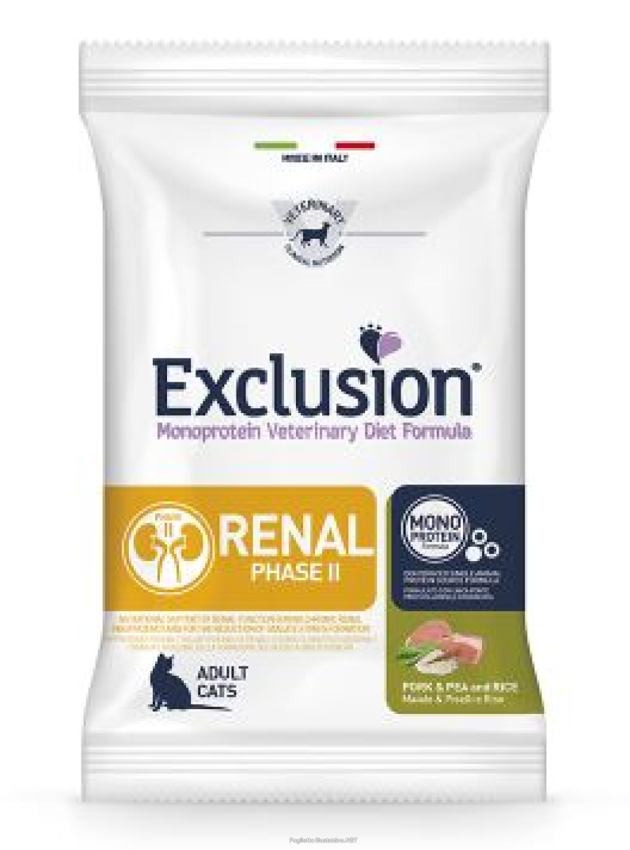 Acquista Online exclusion monoprotein veterinary diet formula renal phase ii pork & pea and rice cibo umido per gatti 85g e Cerca l'offerta più bassa