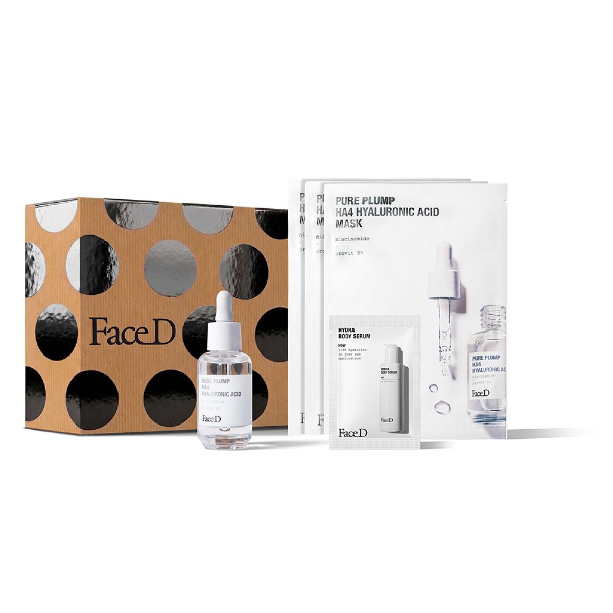 Compra Online Face d plump up beauty kit pure plump ha4 hyaluronic acid 30 ml + pure plump ha4 hyaluronic face mask 3 pezzi da 17 ml + hydrating body serum 6 ml e Trova l'offerta più bassa